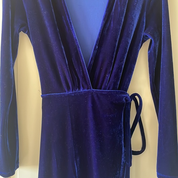 Lulus Enchant Me Cobalt Blue Velvet Midi Wrap Dress - Picture 9 of 11